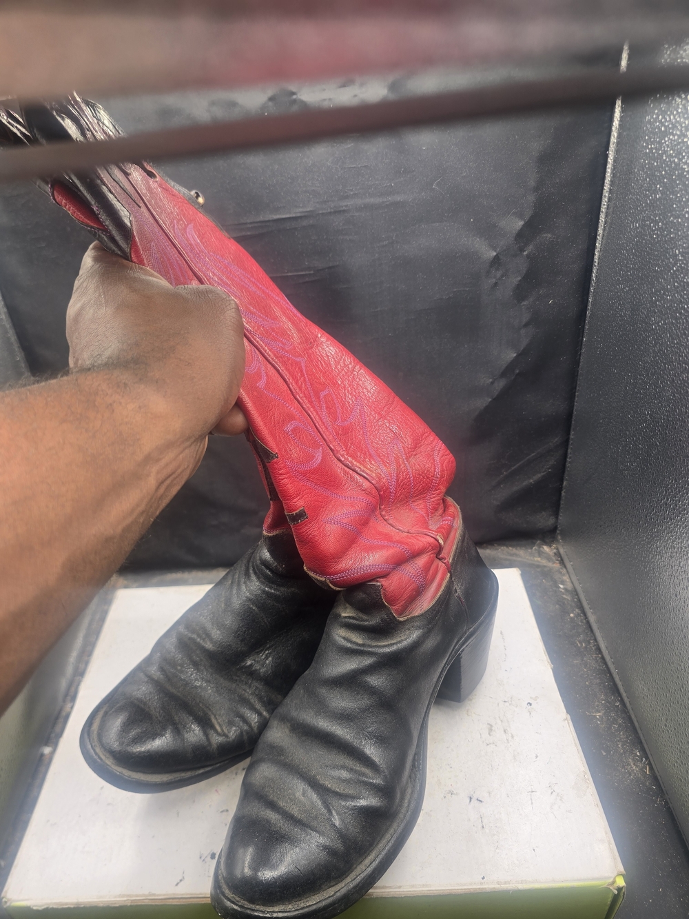 Valentino Black Foot with Red Shaft Cowboy Boots
